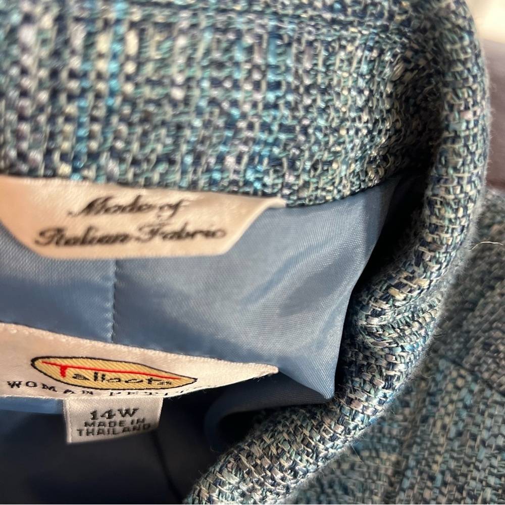 Talbots Blazer Jacket Lightweight Blue/White Tweed Linen Cotton Blend 14WP 👍 - Picture 6 of 7
